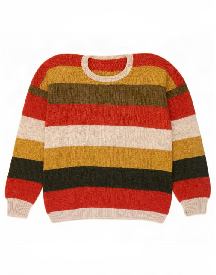 Vintage herre rund hals sweater stor flerfarvet stribet