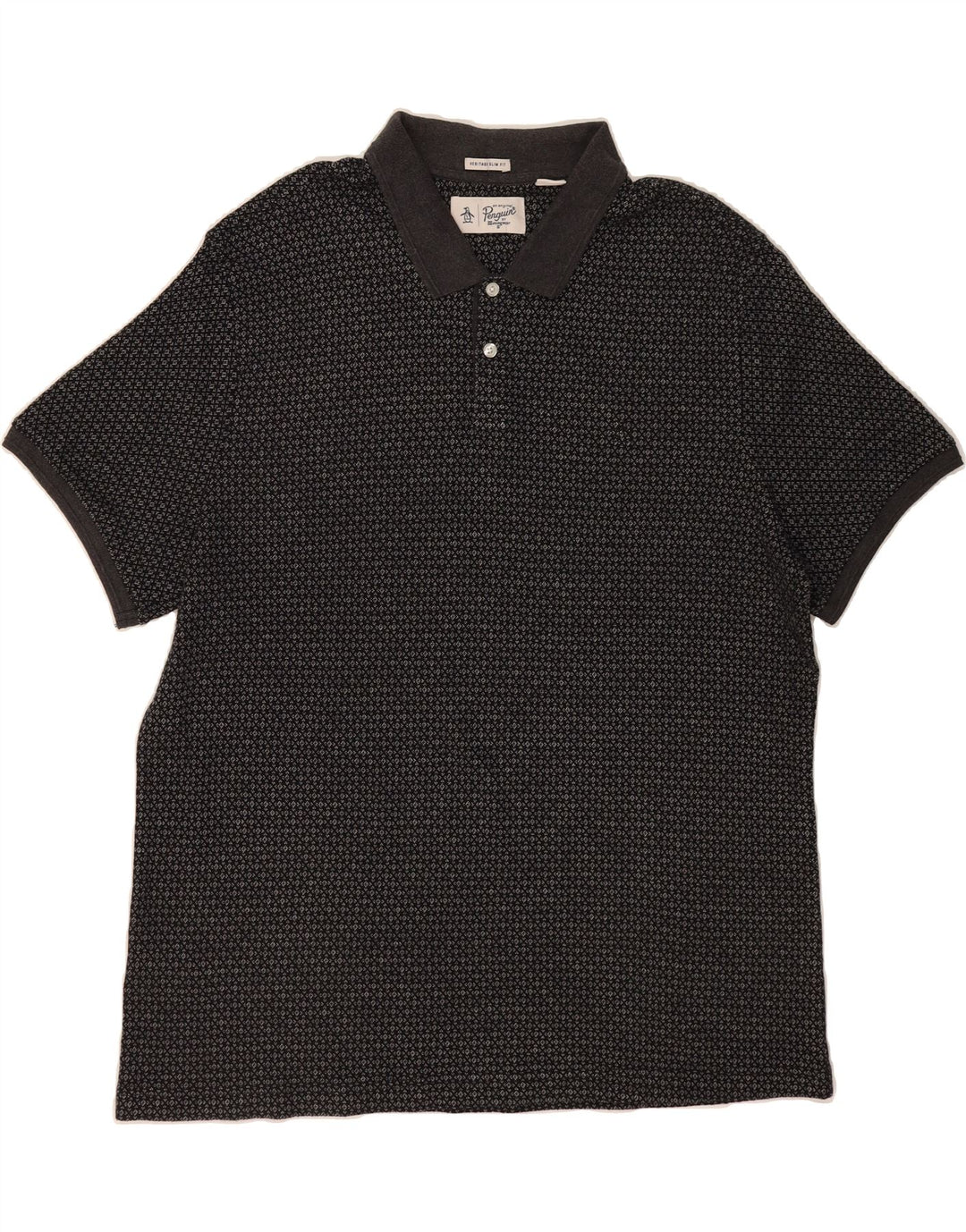 PENGUIN Mens Heritage Abstract Pattern Slim Fit Polo Shirt 2XL Grey Cotton Vintage Penguin and Second-Hand Penguin from Messina Hembry 