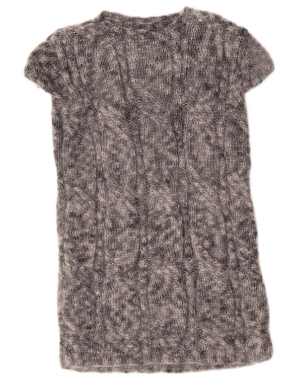 Vintage Kvinders Kortærmede Jumper Kjole UK 10 Små Grå Flecked