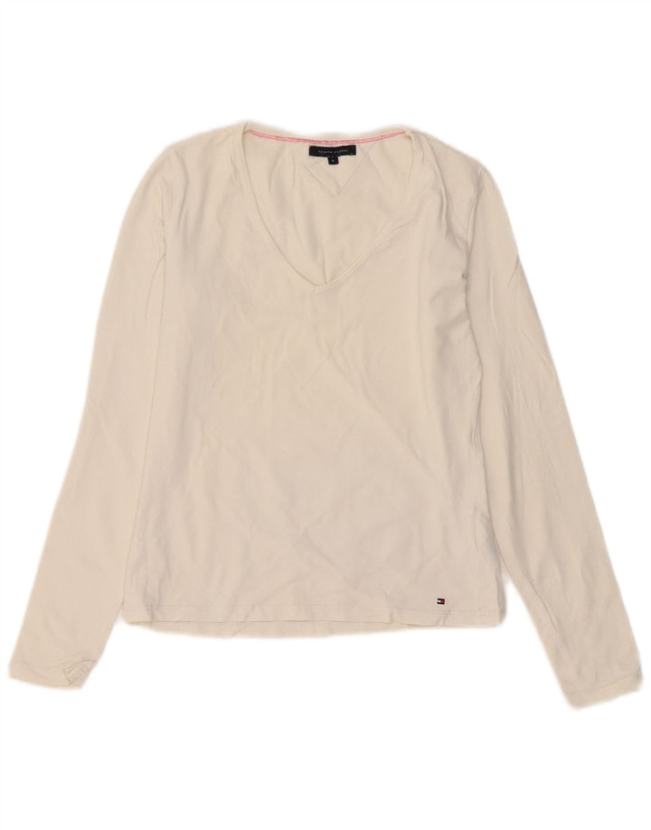 Tommy Hilfiger Dame Top Langærmet UK 12 Medium Hvid Bomuld
