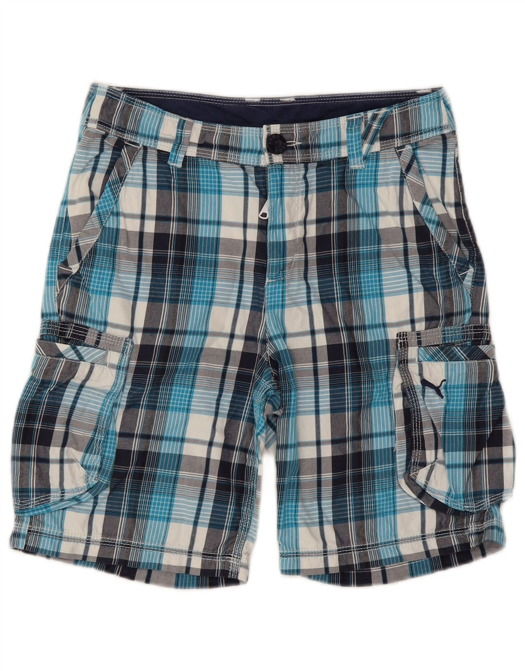 Puma Boys Cargo Shorts 11-12 år W28 blå ternet bomuld