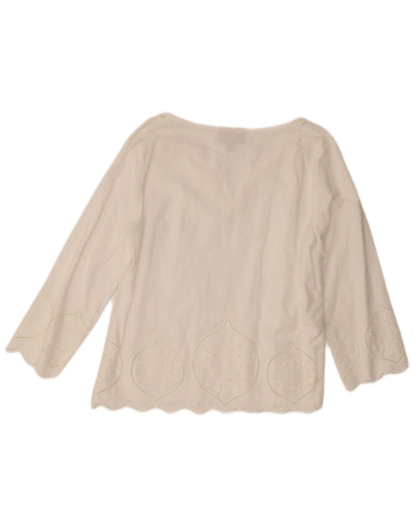 Laura Ashley Dame Top 3/4 ærmer UK 16 Large White Paisley Linen