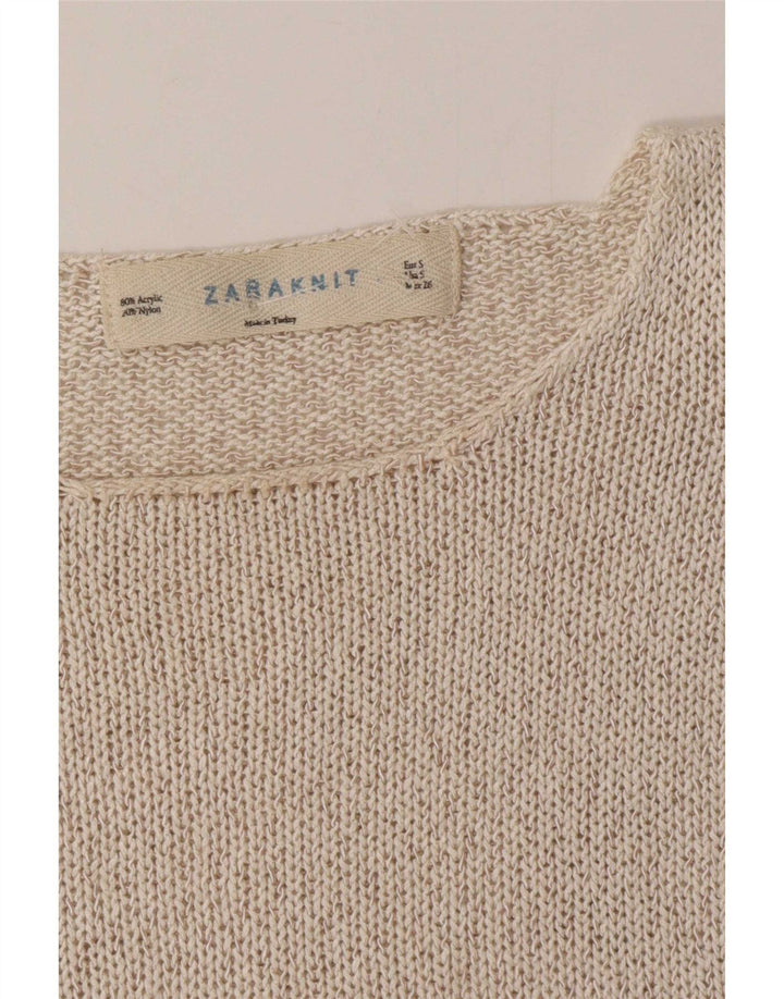 Zara Damestrik bluse Top UK 10 Small Beige