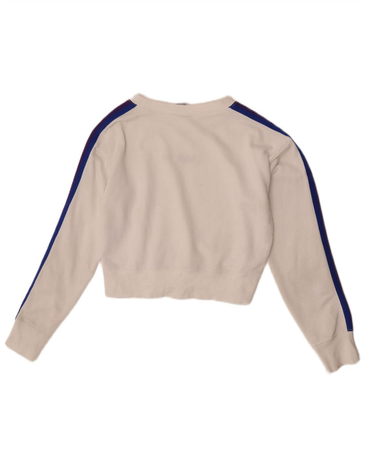 Champion Womens Crop Sweatshirt Jumper UK 14 Medium Off White Bomuld