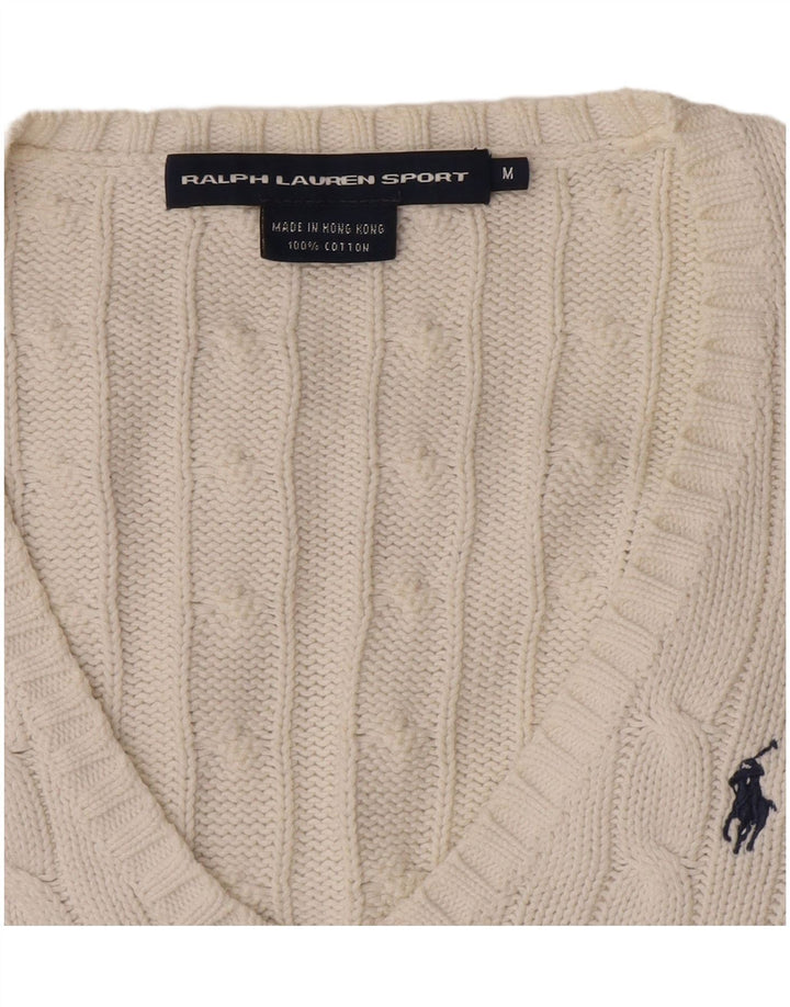 Ralph Lauren Dame V-hals sweater UK 12 Medium Hvid Bomuld