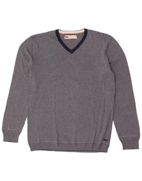 Levi's Herre Slim Fit V-hals sweater XL marineblå stribet
