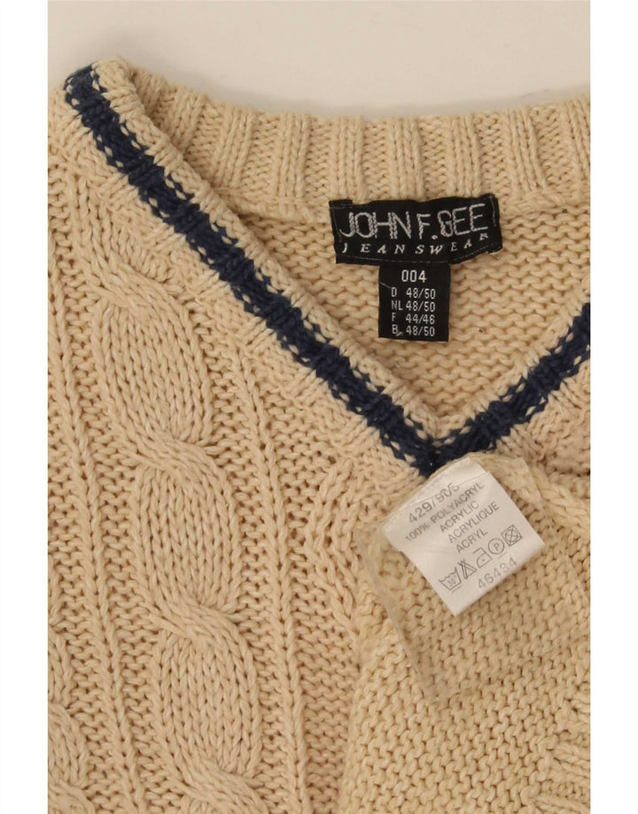 John F Gee Herre V-hals sweater IT 48/50 Medium Beige Polyacrylic