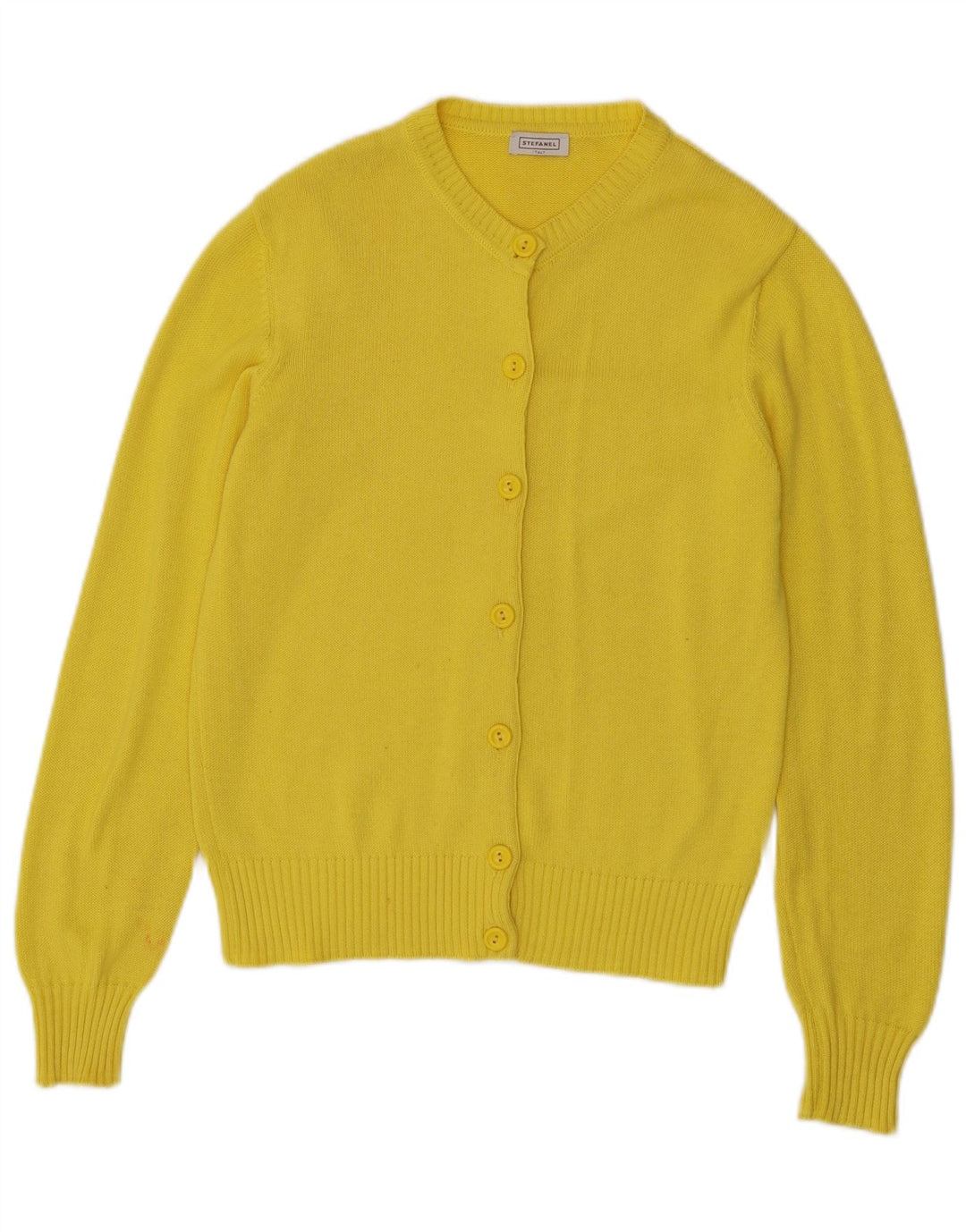 Stefanel Dame Cardigan Sweater UK 12 Medium Gul Bomuld