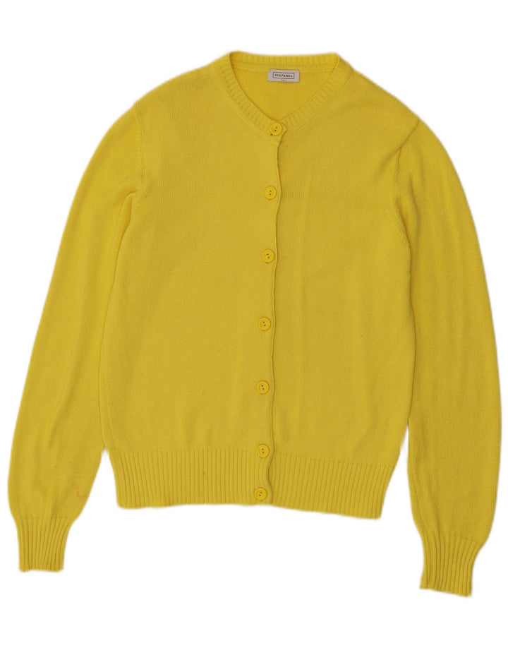 Stefanel Dame Cardigan Sweater UK 12 Medium Gul Bomuld