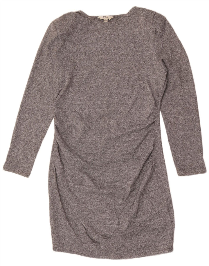 Marks & Spencer Dame Langærmet Skede Kjole UK 14 Medium Grey Flecked