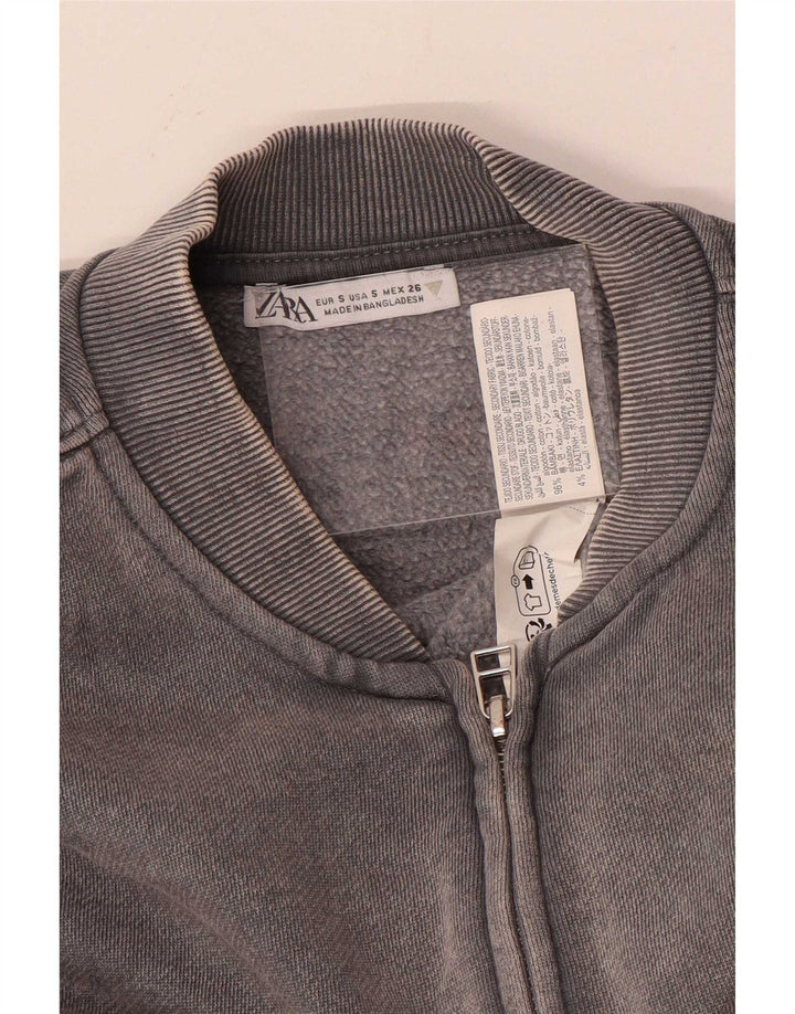 Zara Womens Crop Oversized træningsdragt topjakke UK 10 Small Grey Bomuld