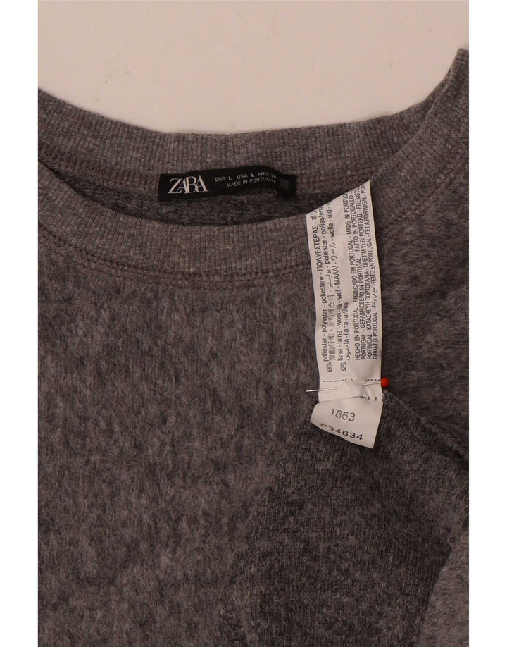 Zara Womens Oversized Boat Neck Jumper Sweater UK 16 Large Grå Polyester