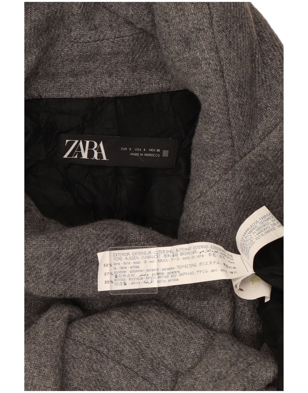 Zara Dame Hooded Bomber Jacket UK 10 Small Grey Wool