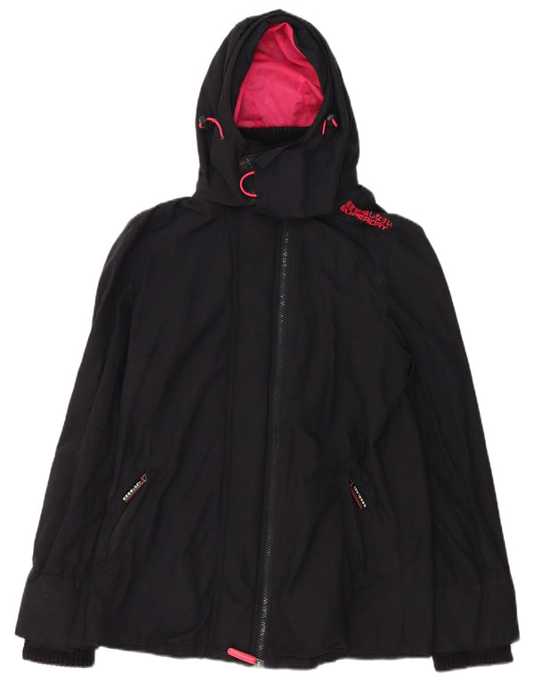 Superdry Womens The Windmac Regnjakke med hætte UK 16 Stor sort nylon