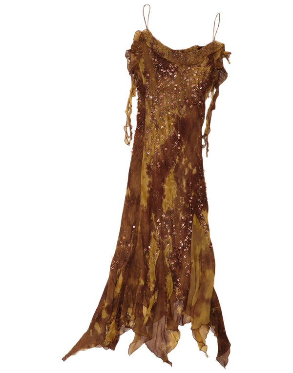 Yve London Dame Asymmetrisk ærmeløs Maxi Dress UK 18 XL Brown Tie Dye