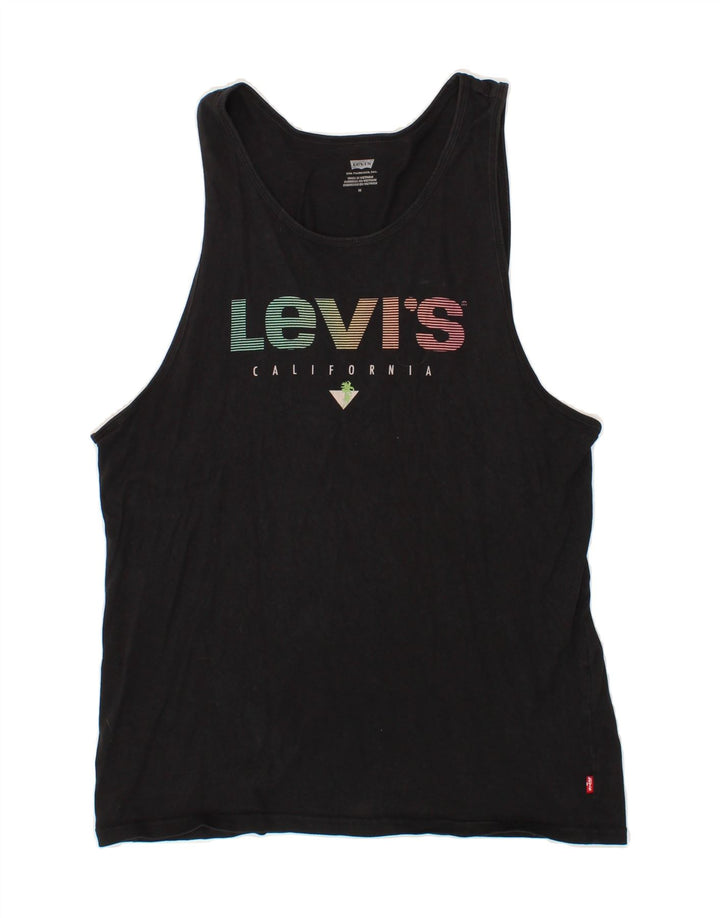 LEVI'S Womens Graphic Vest Top UK 14 Medium Black Cotton Vintage Levi's and Second-Hand Levi's from Messina Hembry 