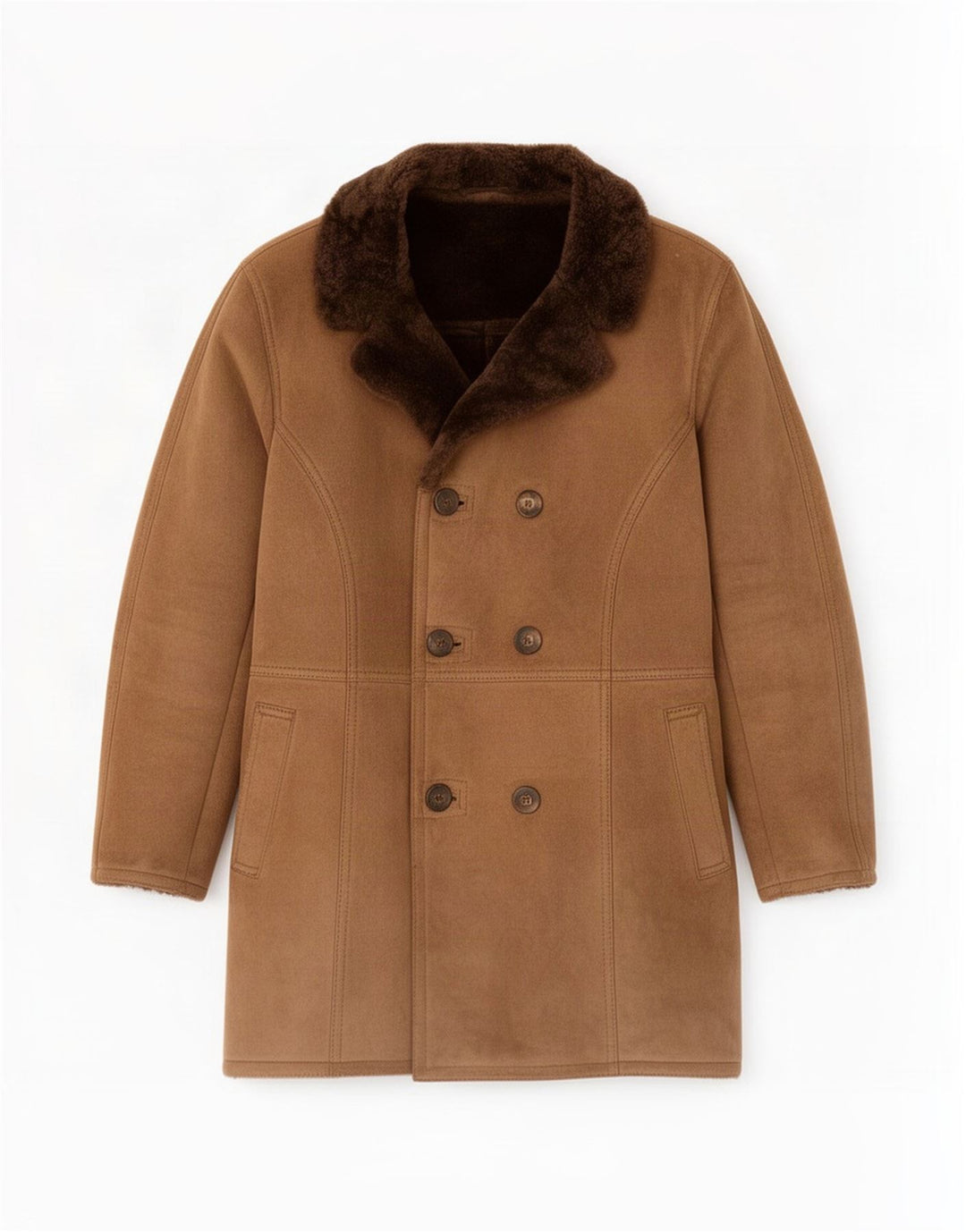 Vintage Herre Loose Fit Shearling Double Breasted Coat IT 46 Small Brown