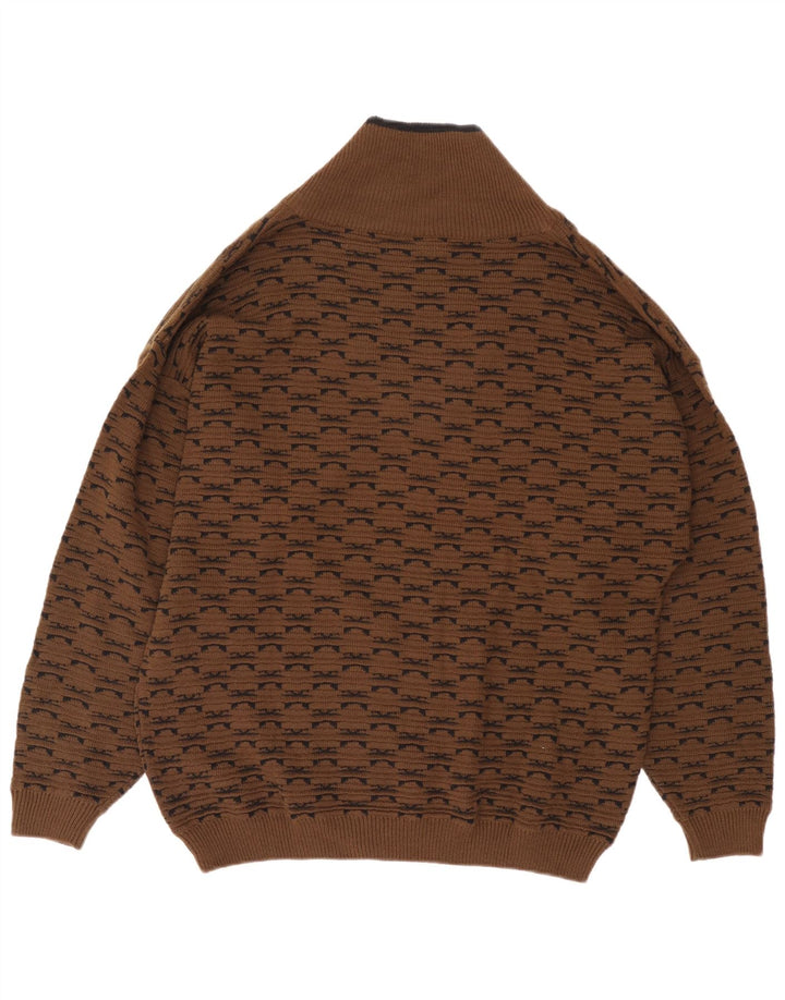 Brian Scott Herre Shawl Neck Jumper Sweater XL Brun Geometrisk Akryl