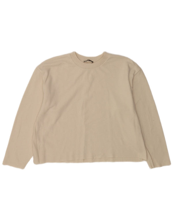 Zara Dame Oversized Crew Neck Jumper Sweater UK 16 Large Off White Bomuld