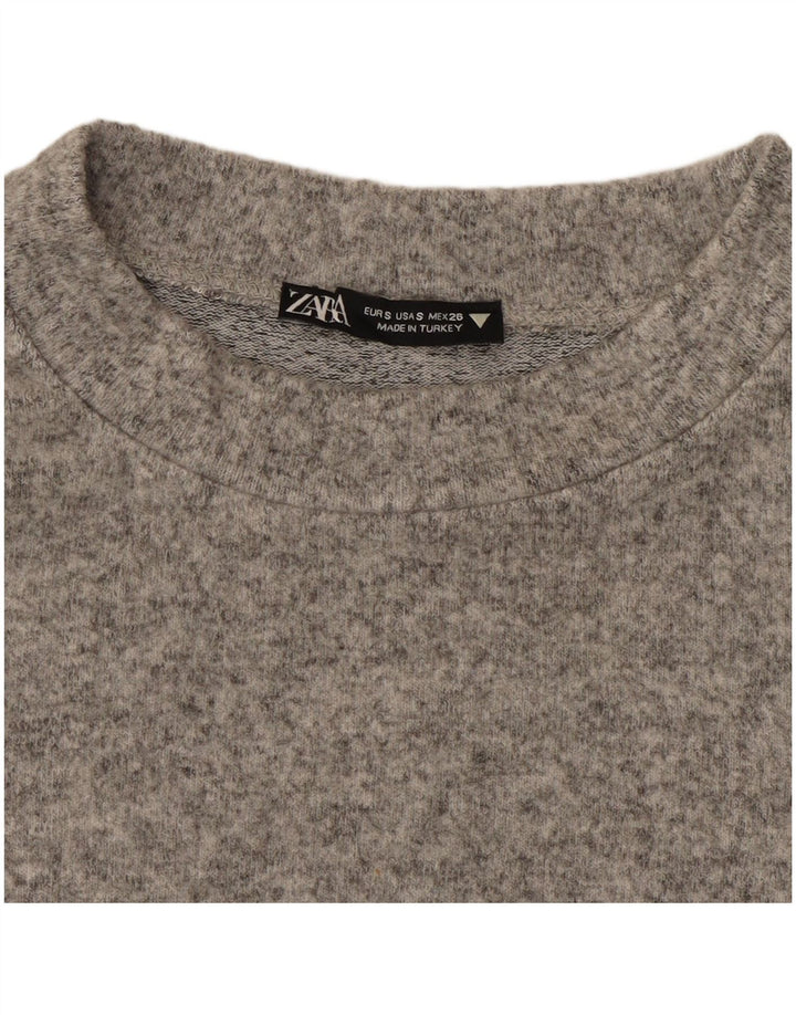 Zara Dame Crop Top Langærmet UK 10 Lille Grå