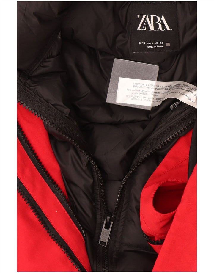 Zara Dame Hætte Oversized Polstret Jakke UK 10 Lille Rød Polyester