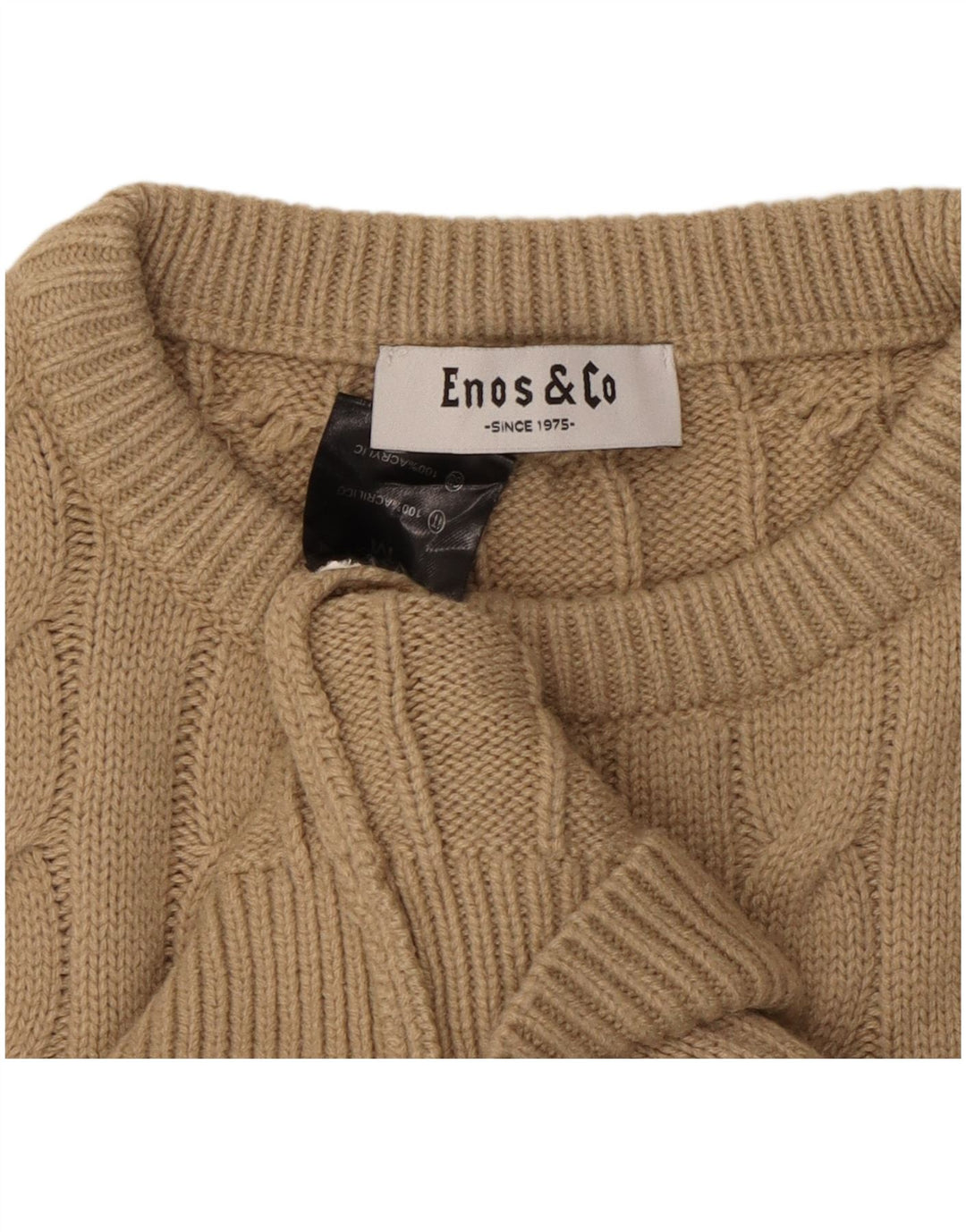 ENOS & CO Herre sweater med rund hals, medium beige akryl