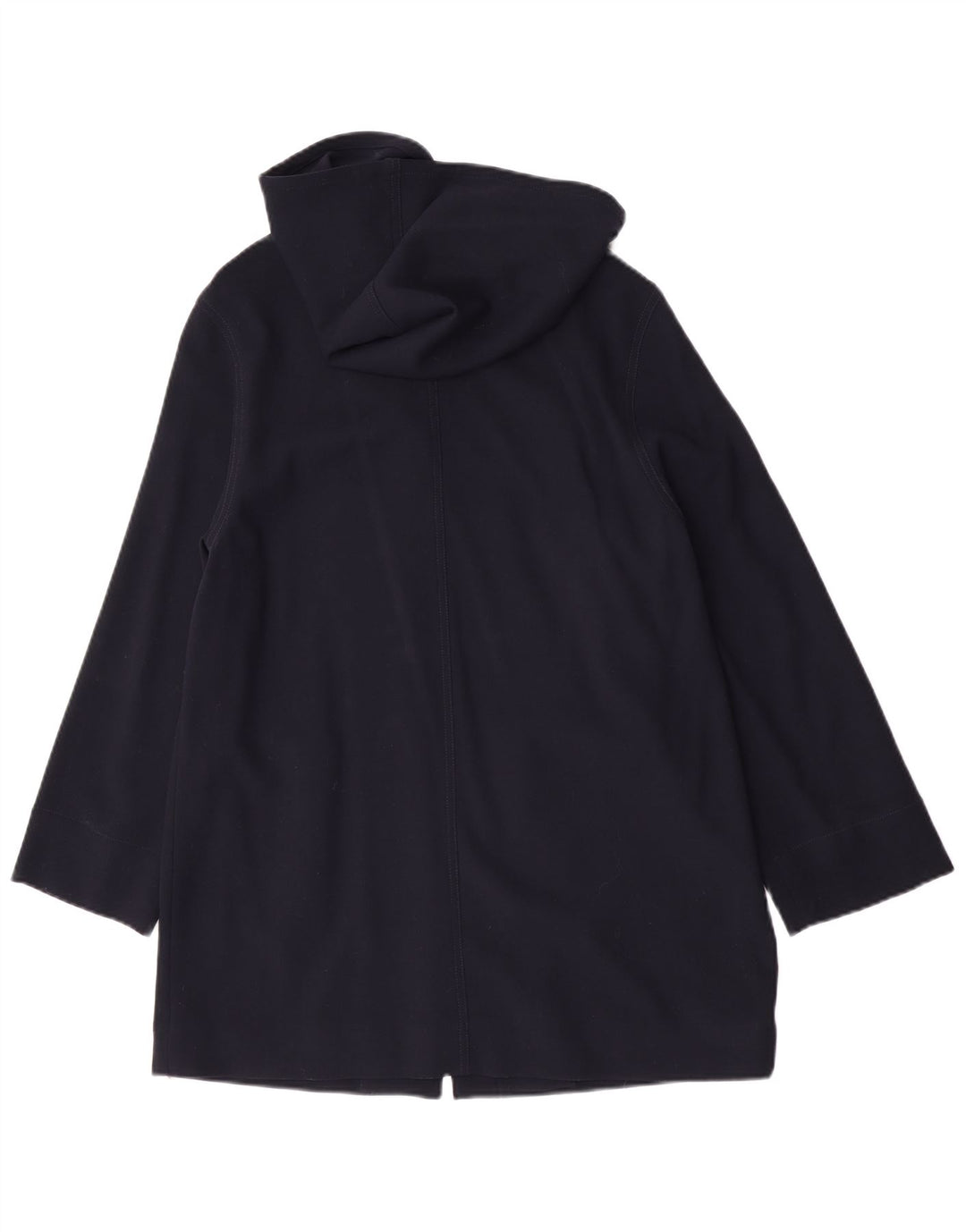 Jaeger Dame Hætte Oversized Overfrakke UK 10 Small Navy Blue Virgin Wool