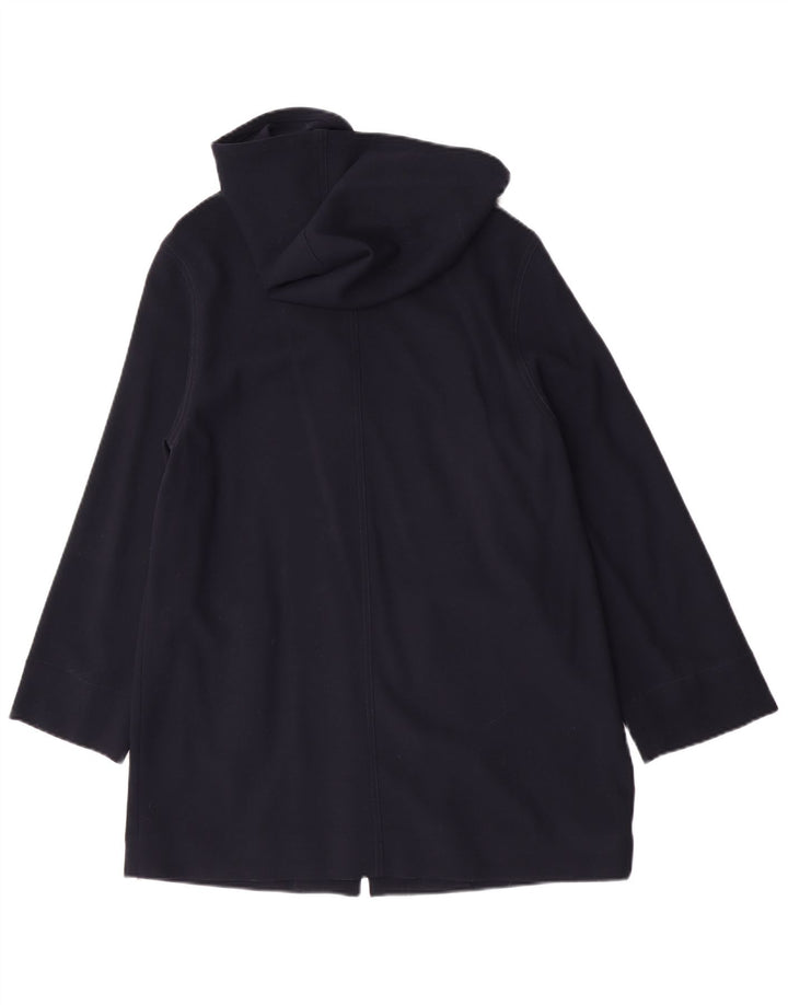 Jaeger Dame Hætte Oversized Overfrakke UK 10 Small Navy Blue Virgin Wool