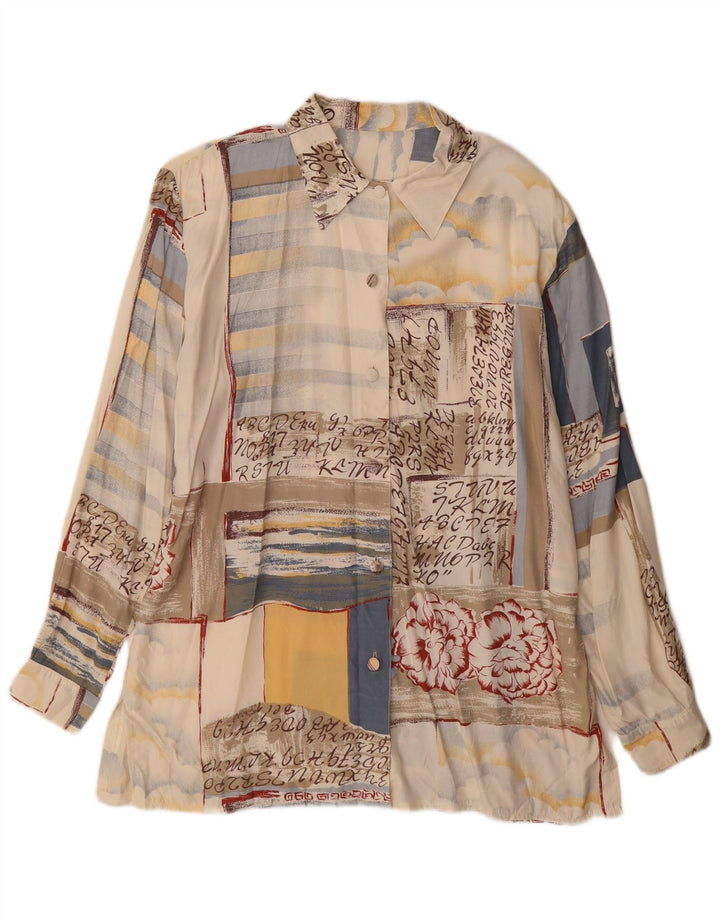 Vintage dameskjortekjole UK 16 Large Beige Patchwork