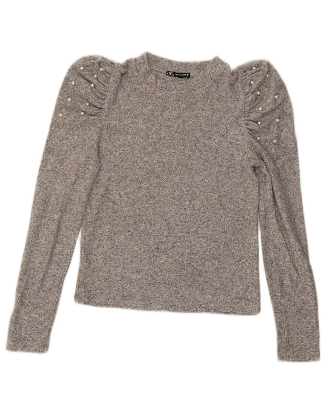 Zara Dame Crop Top Langærmet UK 10 Lille Grå
