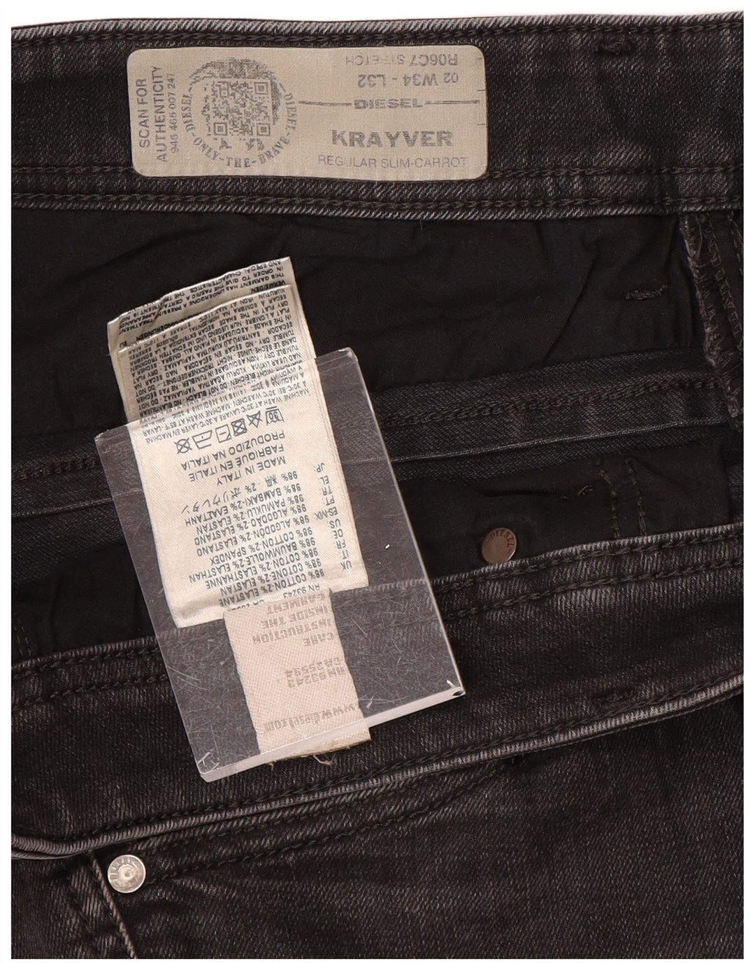 DIESEL Herre Krayver Regular Carrot Slim Jeans W34 L32 Grå Bomuld