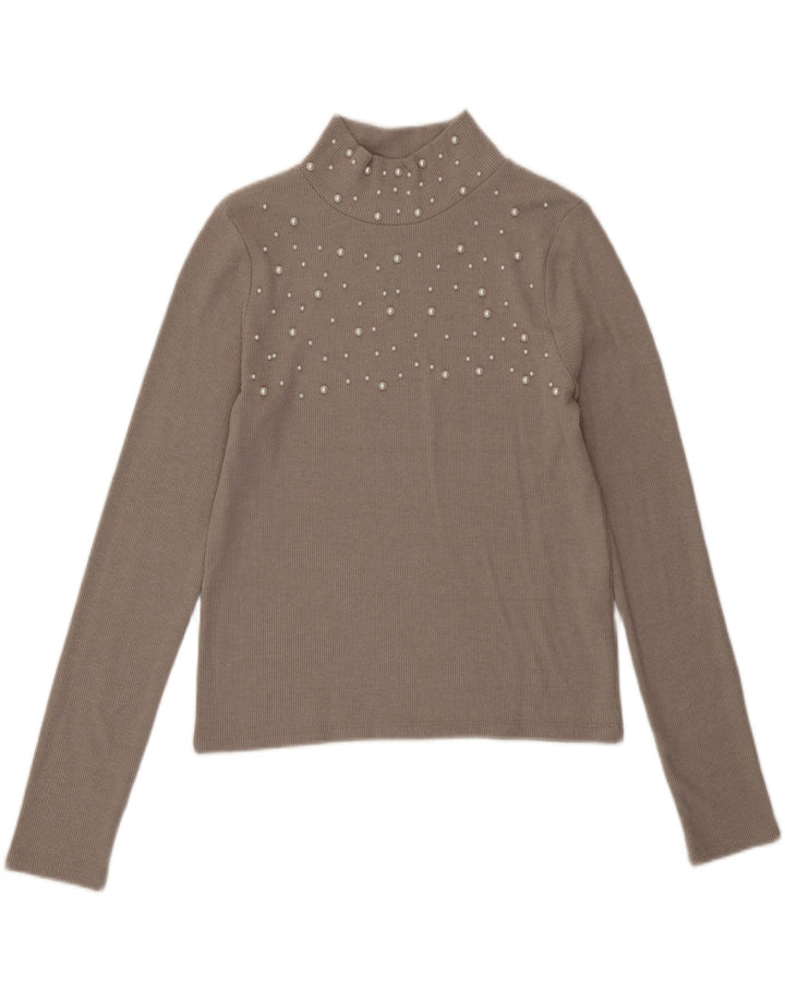 Zara Womens Crop Top Langærmet UK 14 Large Grå Polyester