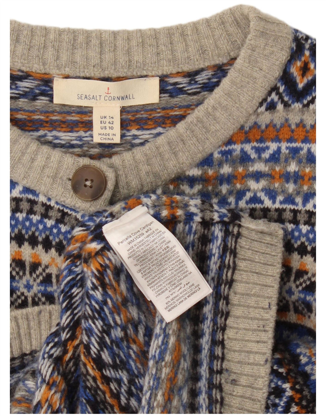 Seasalt Cornwall Dame Cardigan Sweater UK 14 Stor Flerfarvet