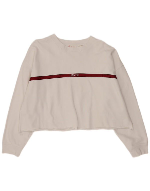 Levi's Womens Oversized Crop Sweatshirt Jumper UK 14 Stor hvid stribet