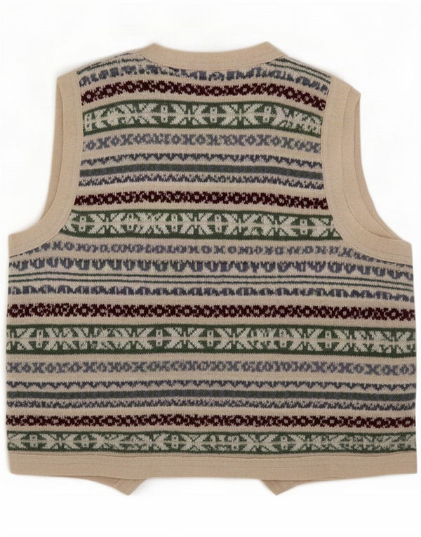Vintage ærmeløs cardigantrøje til mænd Medium Flerfarvet Fair Isle