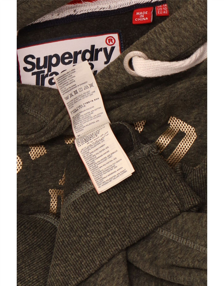 SUPERDRY Womens atletik-hættetrøje UK 14 Large Khaki Flecked