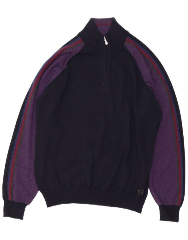 Trussardi Jeans Herre Zip Neck Jumper Sweater Large Navy Blue Colourblock