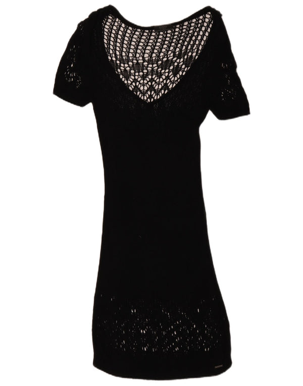 Guess Kortærmet Hæklet Jumper Kjole til kvinder UK 12 Medium Sort