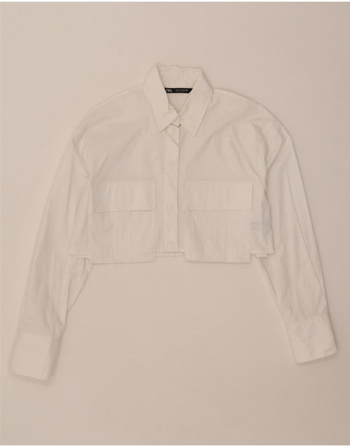 ZARA Womens Crop Oversized skjorte UK 6 XS hvid bomuld