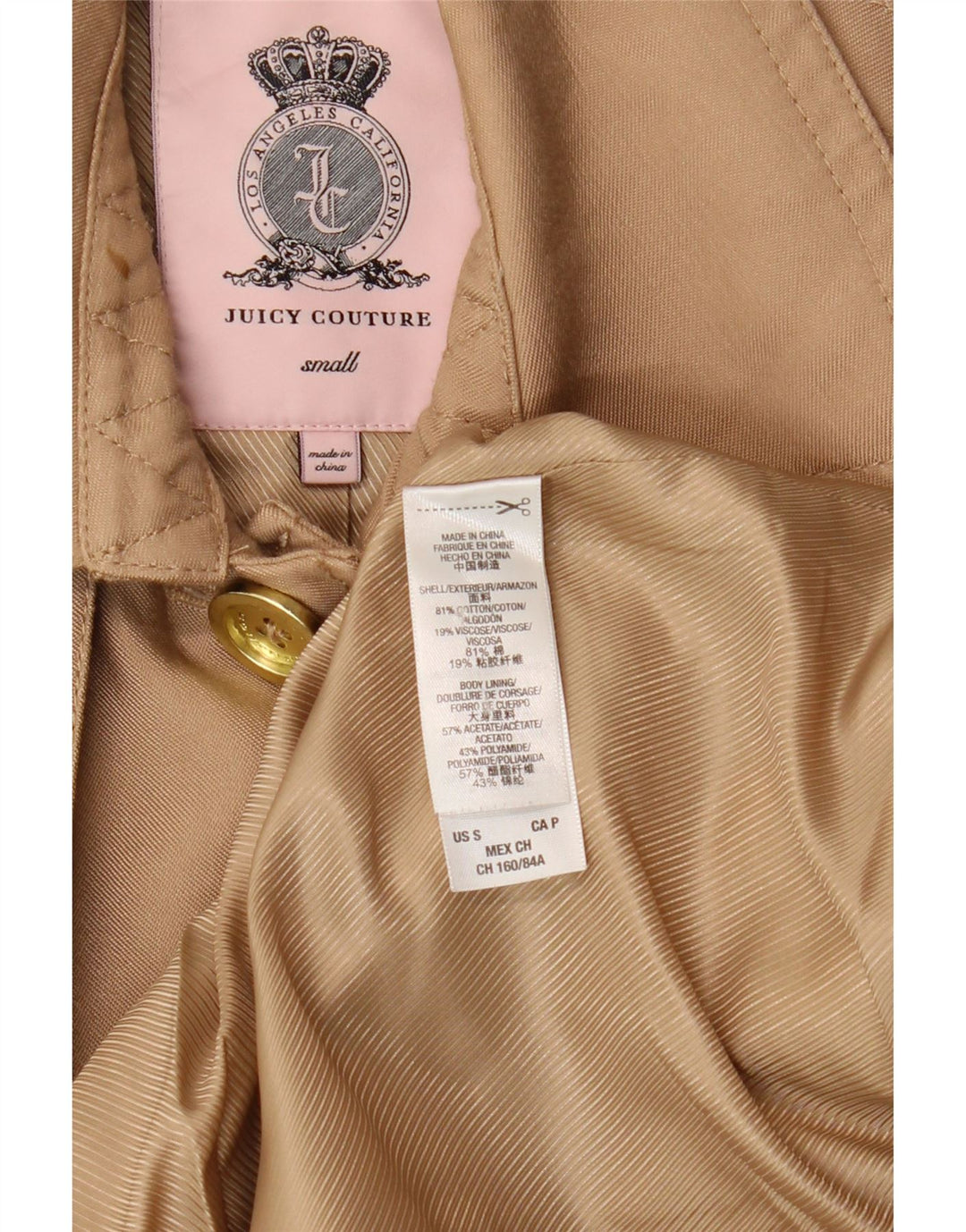 Juicy Couture Trench Coat til kvinder UK 10 Lille Beige Bomuld