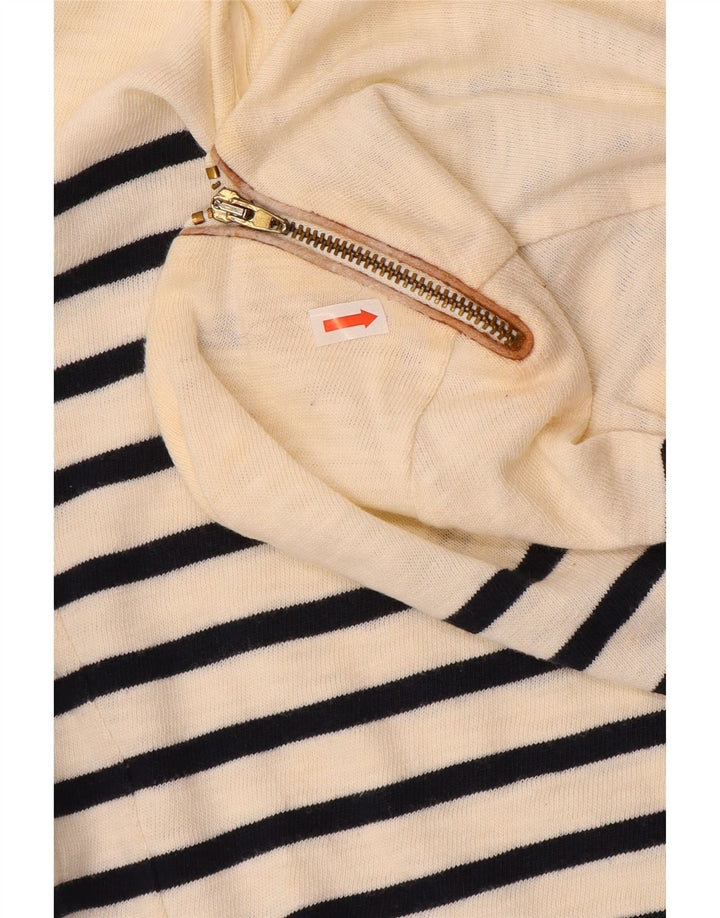 Massimo Dutti Dame Top 3/4 ærmer UK 12 Medium Off White Stribet bomuld