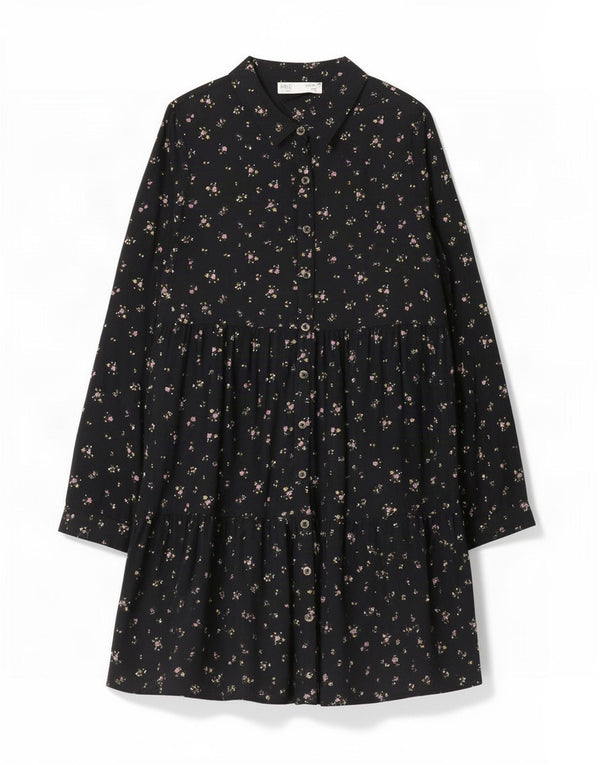Marks & Spencer Girls Langærmet skjortekjole 13-14 år Sort blomstret