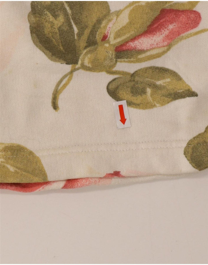 VINTAGE Dame Top Langærmet UK 16 Large Off White Blomsterbomuld