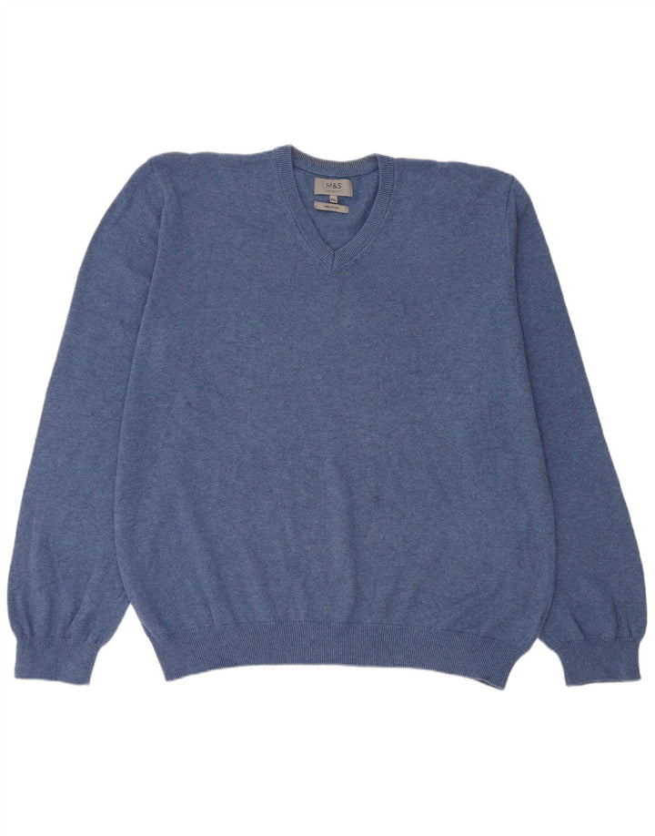 Marks & Spencer Herre V-hals sweater 2XL Blå Bomuld