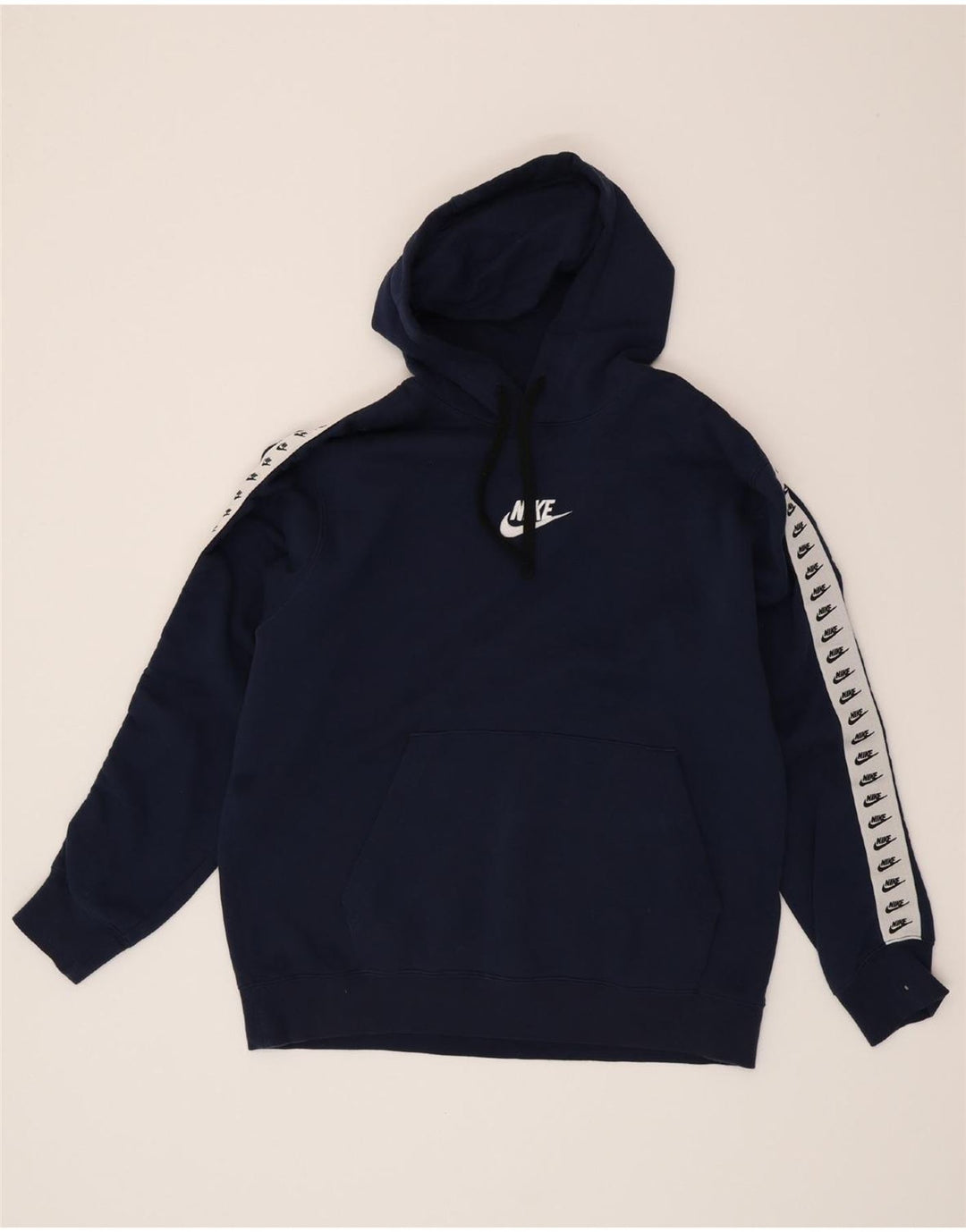 NIKE Mens Graphic Hoodie Jumper Large Navy Blue Cotton