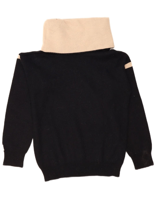 Vintage Dame Rullehals Sweater UK 12 Medium Sort Colourblock