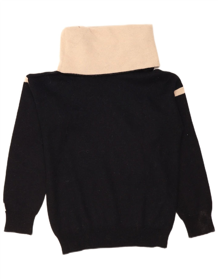 Vintage Dame Rullehals Sweater UK 12 Medium Sort Colourblock