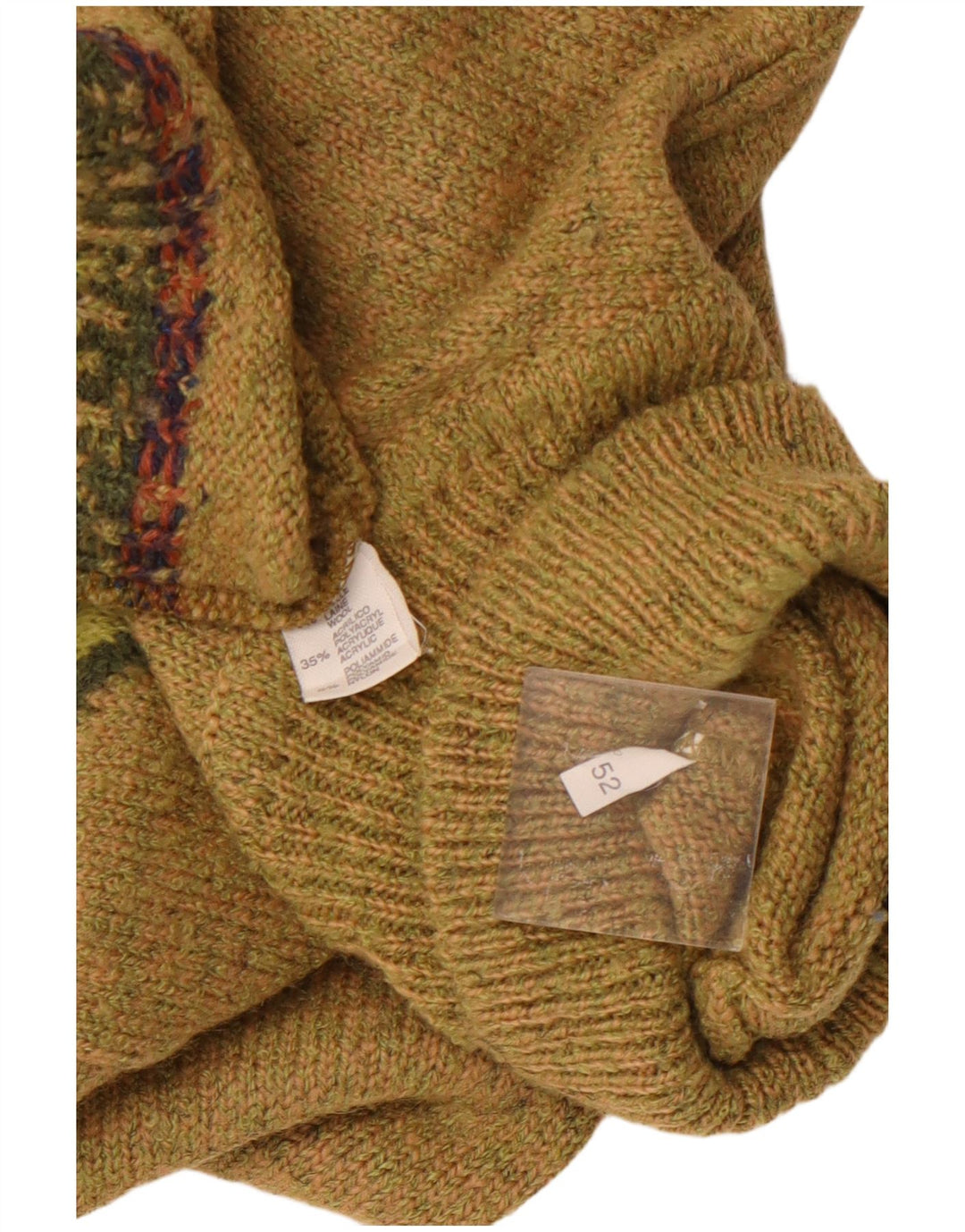 VINTAGE Herre Roll Neck Jumper Sweater IT 52 Large Khaki Argyle/Diamond