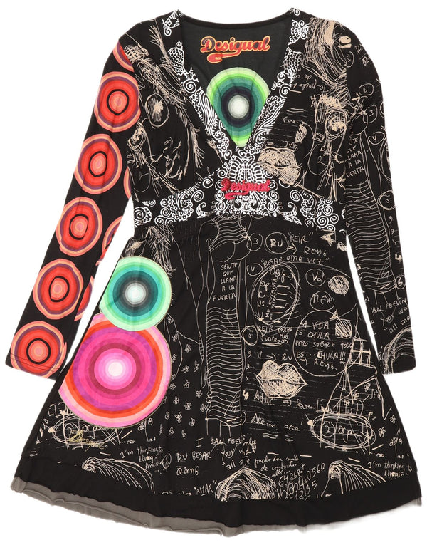 Desigual Kvinder Abstrakt Mønster Grafisk Empire Kjole XL Sort Moderne