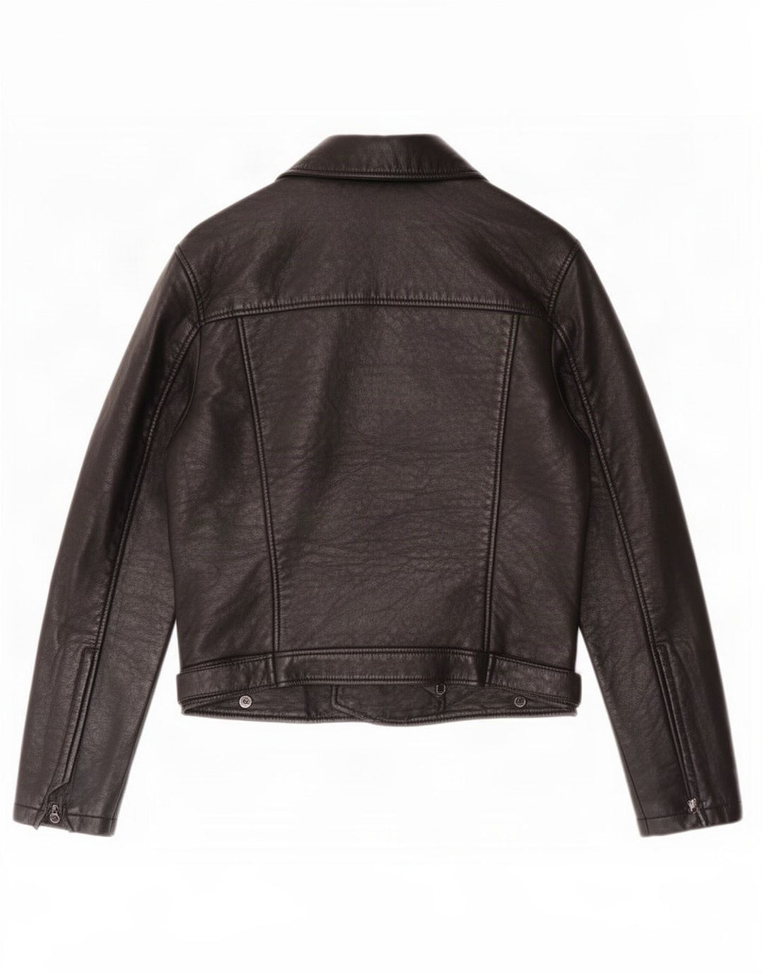 Topshop Dame Læder Biker Jacket UK 12 Medium Sort